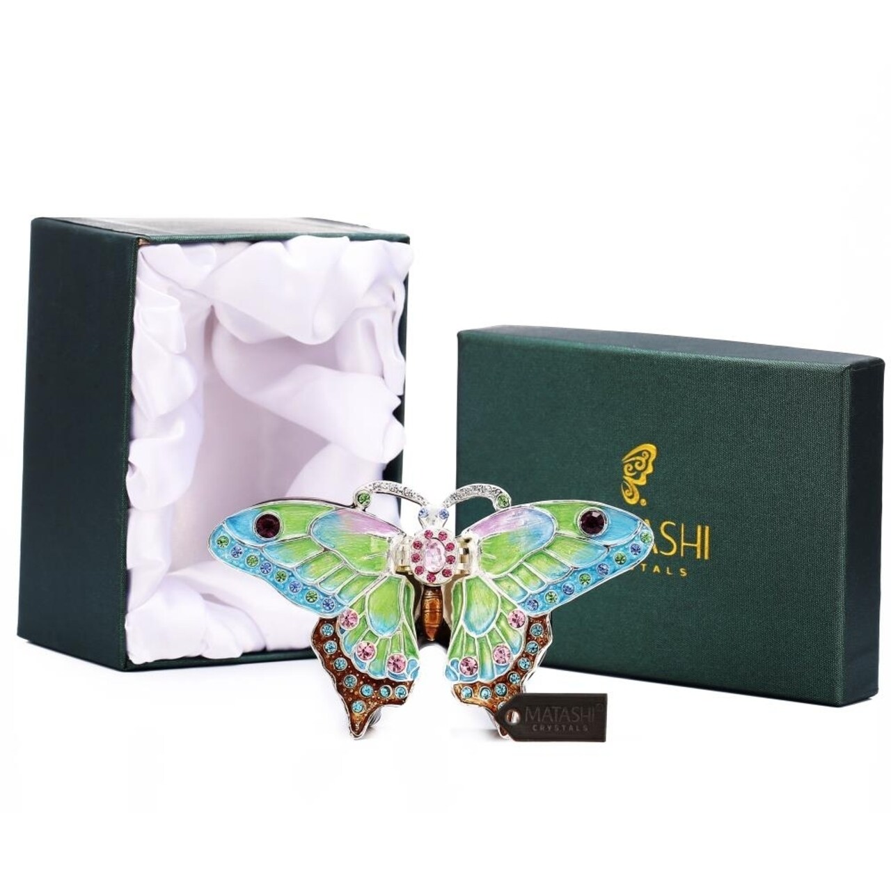 Matashi   Hand Painted Butterfly in Flight Ornament Embellished with 24K Gold and High Quality Crystals